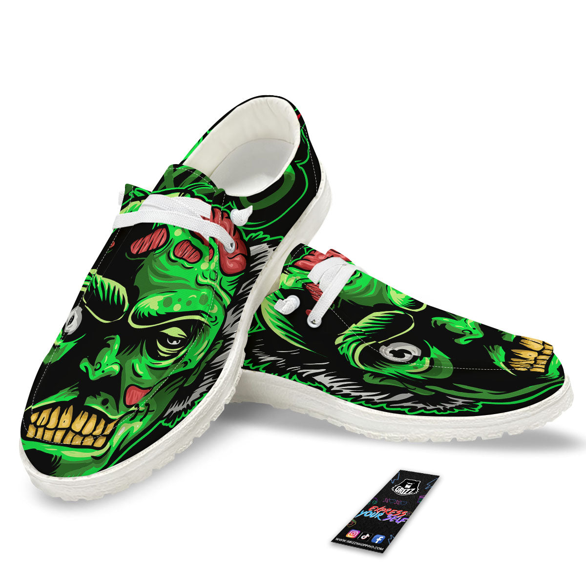 Zombie Brain Halloween Print White Loafers-grizzshop