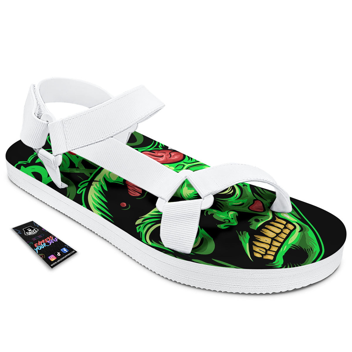 Zombie Brain Halloween Print White Open Toe Sandals-grizzshop