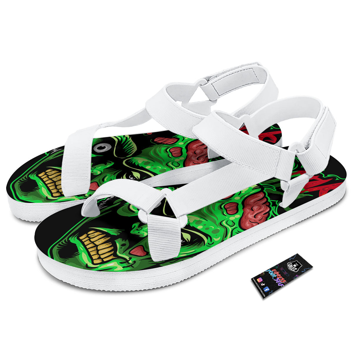 Zombie Brain Halloween Print White Open Toe Sandals-grizzshop