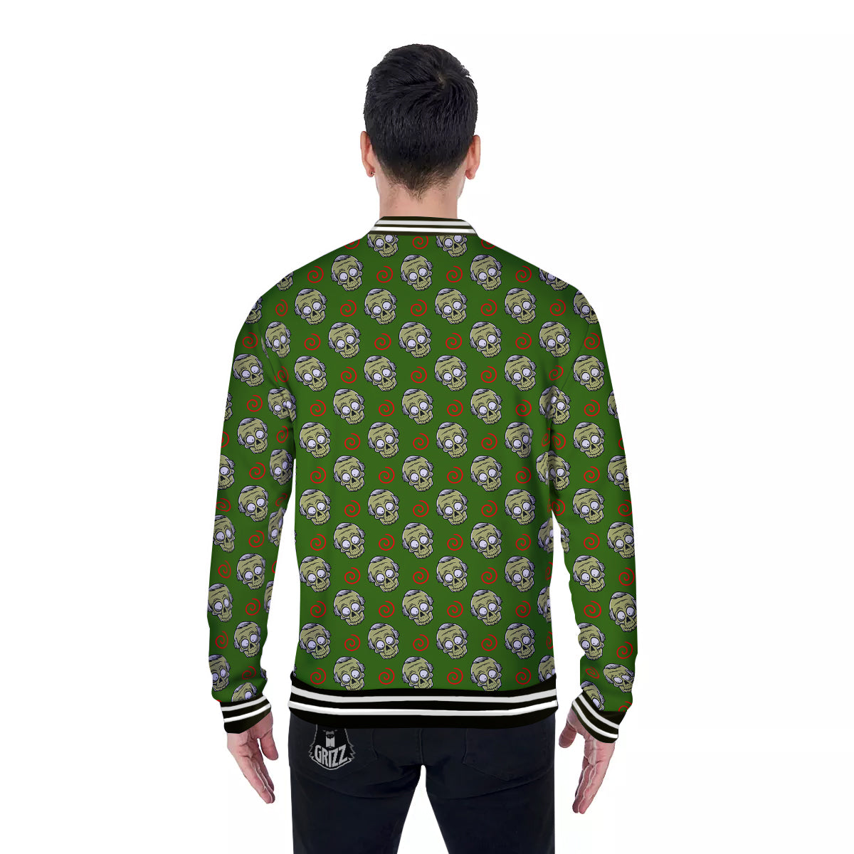Zombie Cartoon Print Pattern Baseball Jacket-grizzshop