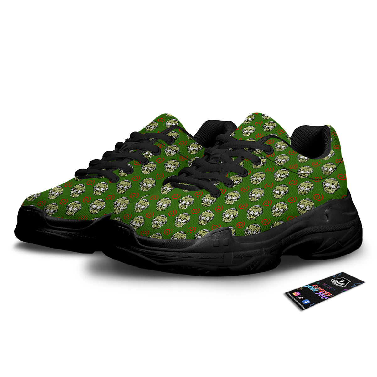Zombie Cartoon Print Pattern Black Chunky Shoes-grizzshop