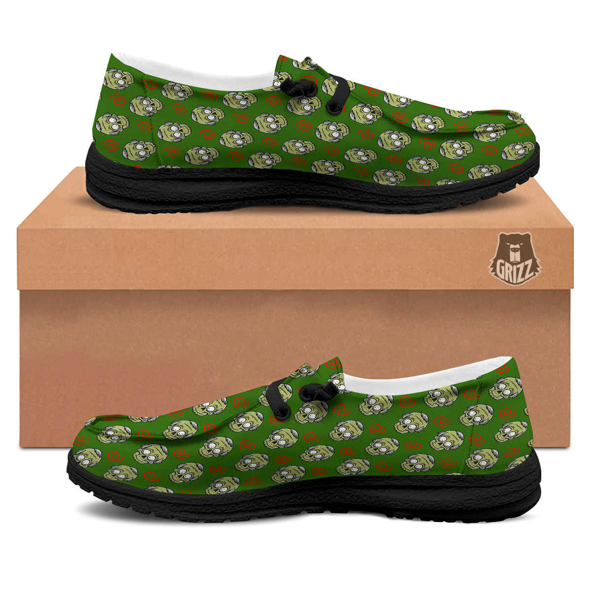 Zombie Cartoon Print Pattern Black Loafers-grizzshop