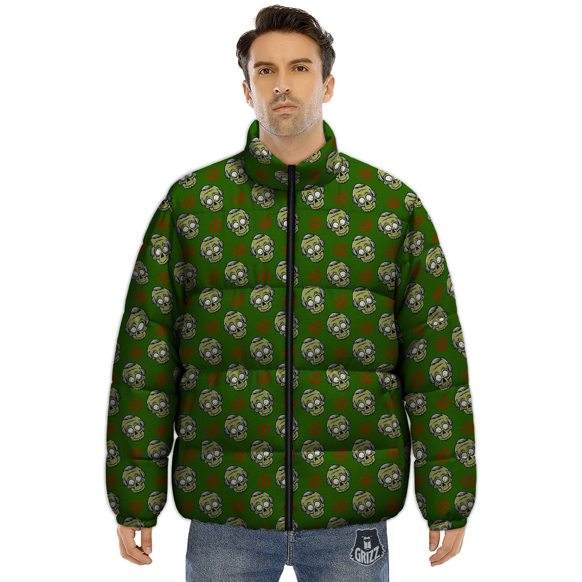 Zombie Cartoon Print Pattern Puffer Jacket-grizzshop