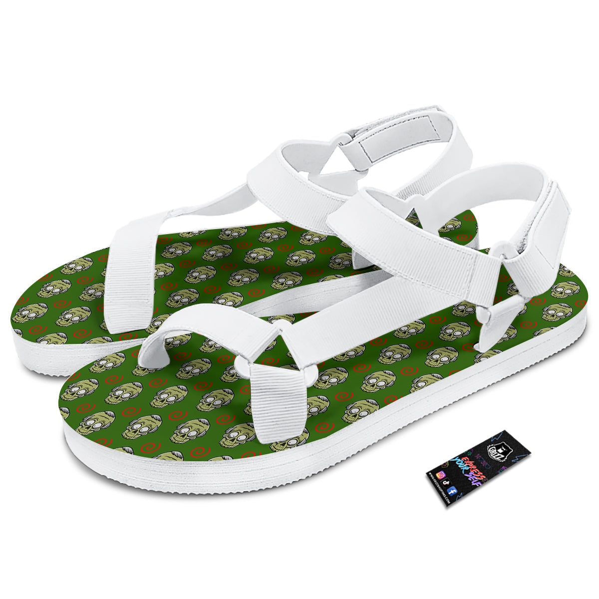 Zombie Cartoon Print Pattern White Open Toe Sandals-grizzshop