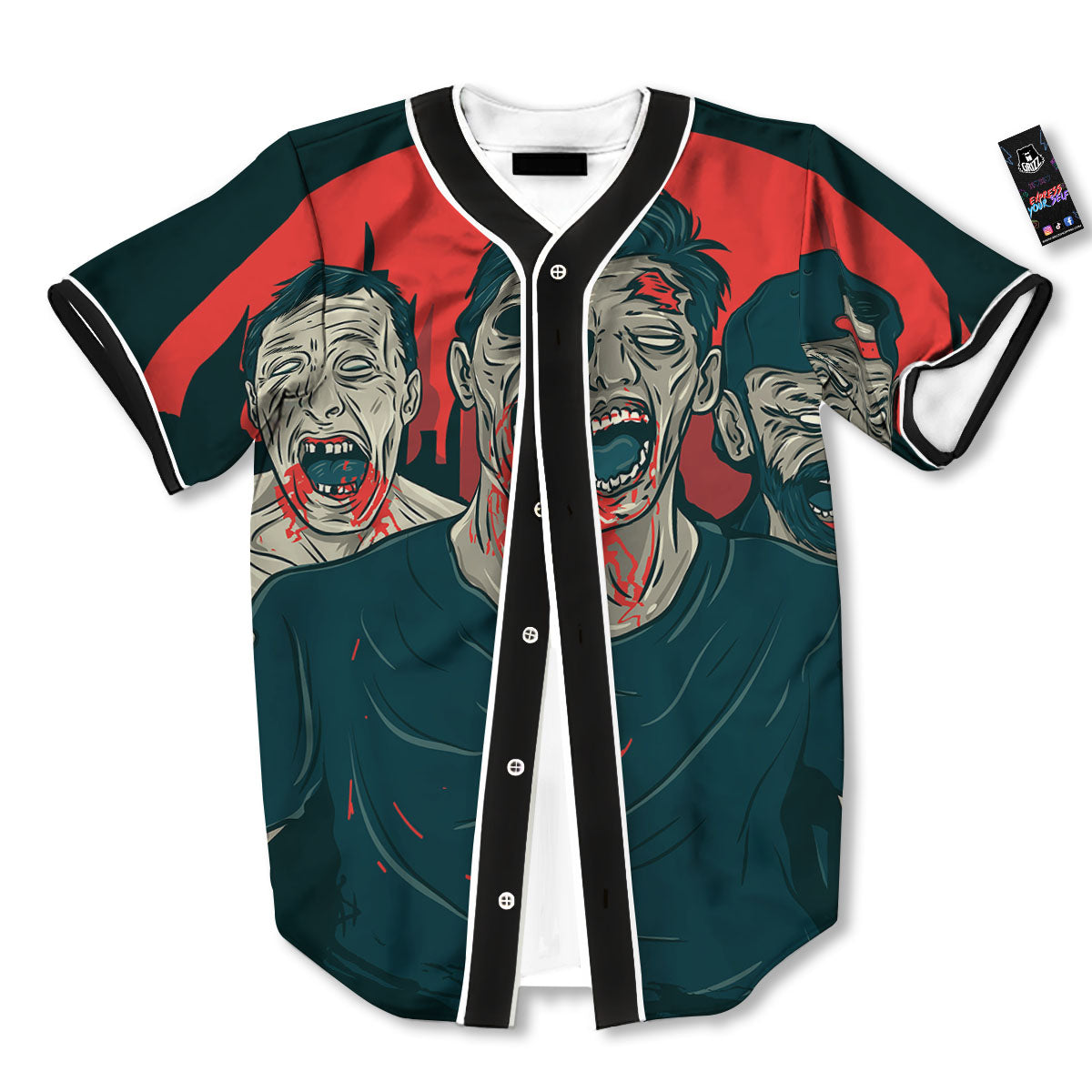 Zombie Crowd Halloween Print Baseball Jersey-grizzshop