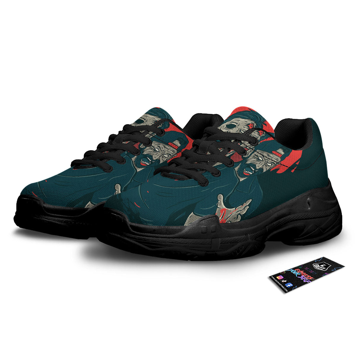 Zombie Crowd Halloween Print Black Chunky Shoes-grizzshop