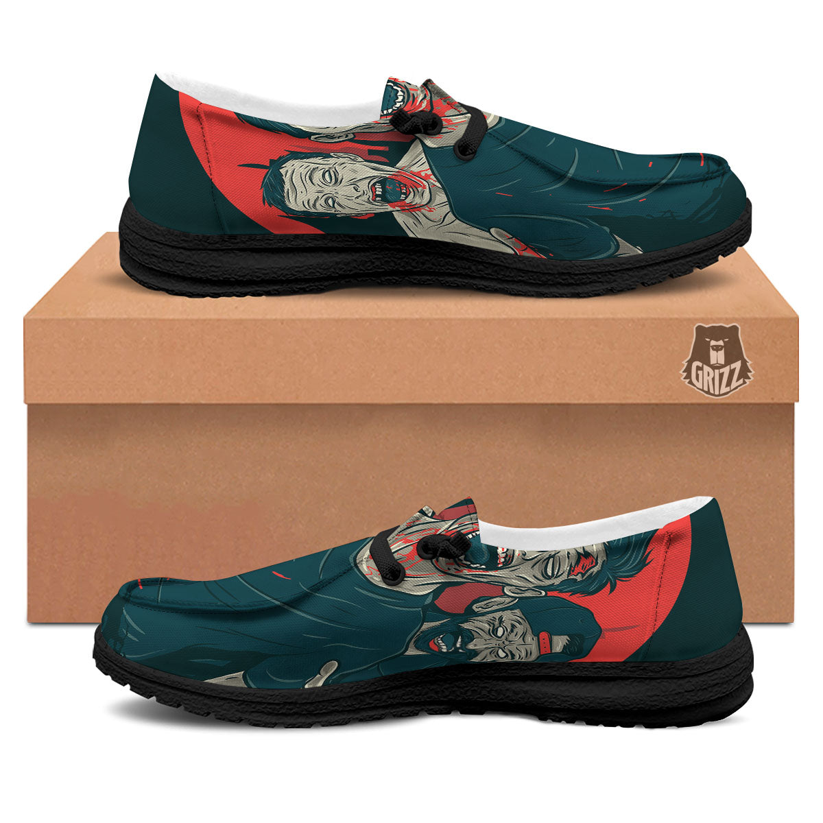 Zombie Crowd Halloween Print Black Loafers-grizzshop