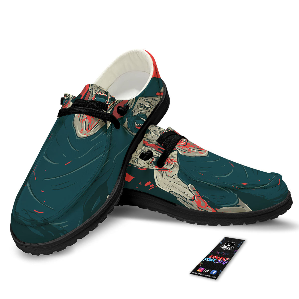 Zombie Crowd Halloween Print Black Loafers-grizzshop