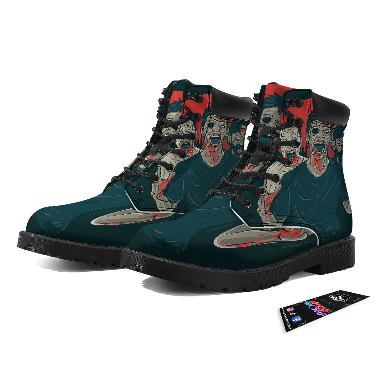 Zombie Crowd Halloween Print Boots-grizzshop