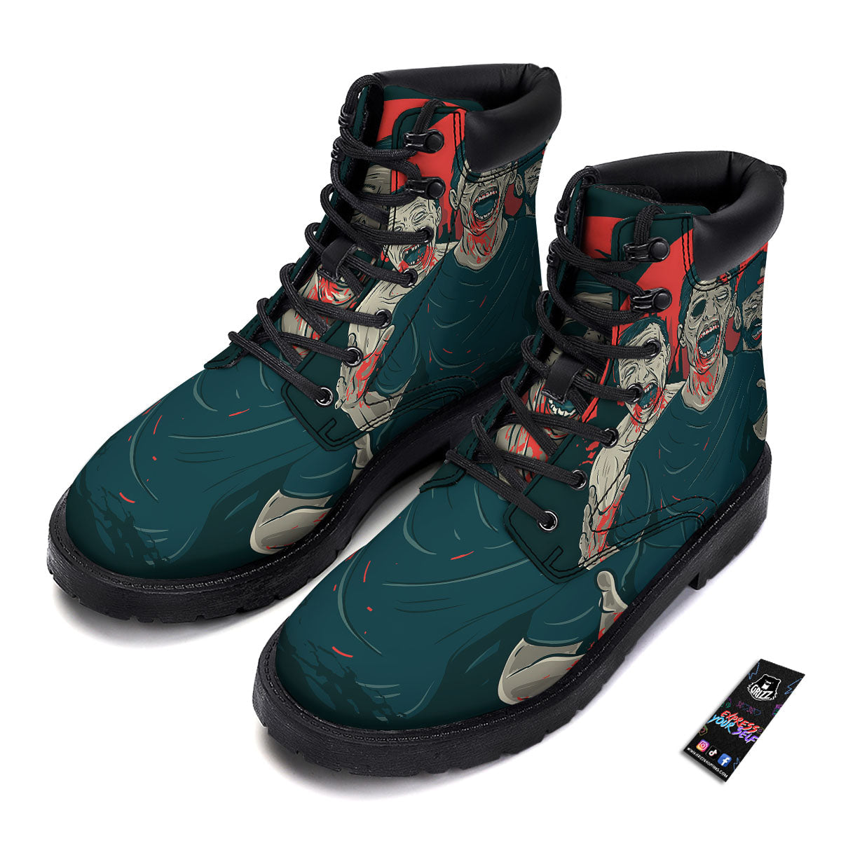Zombie Crowd Halloween Print Boots-grizzshop