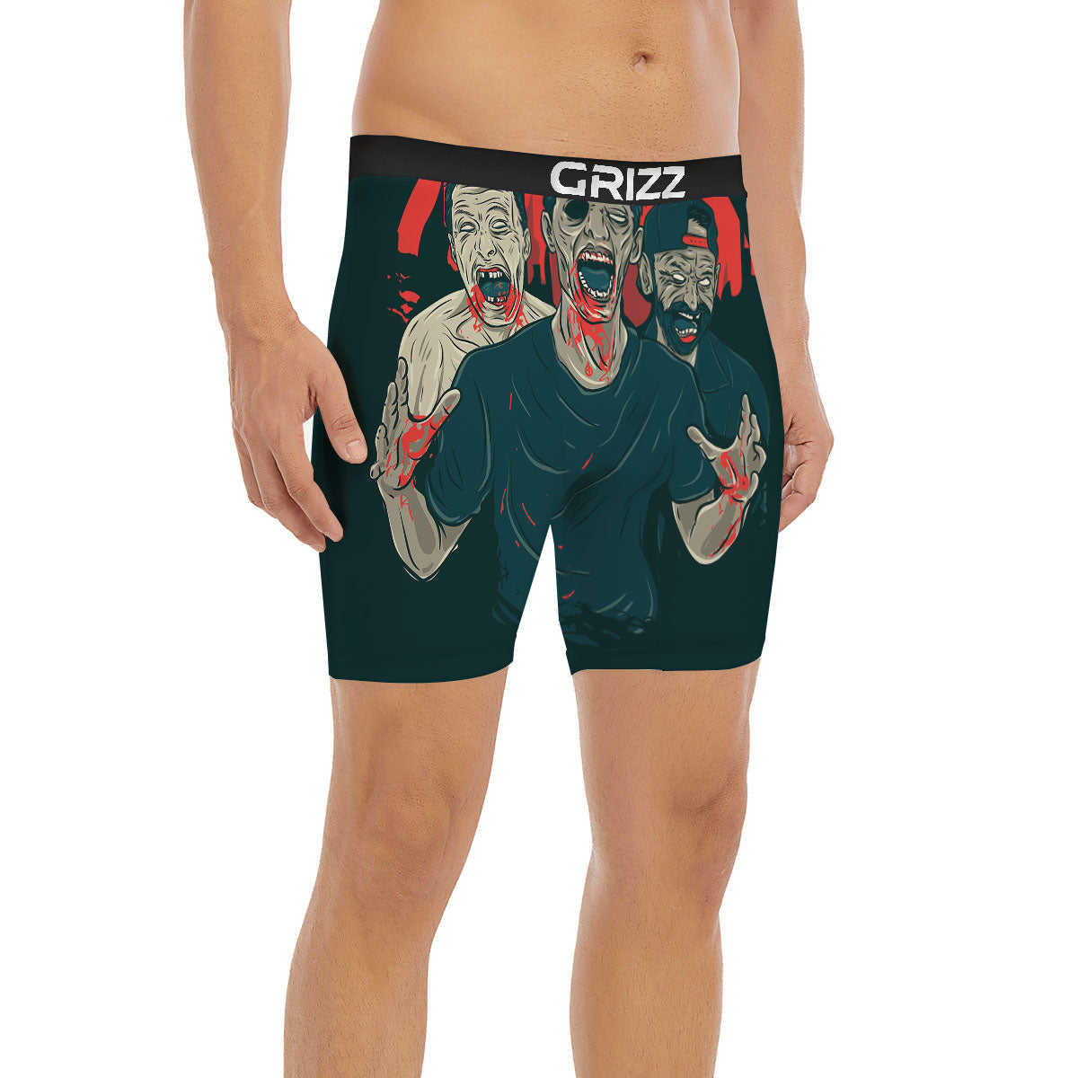 Zombie Crowd Halloween Print Boxer Briefs-grizzshop