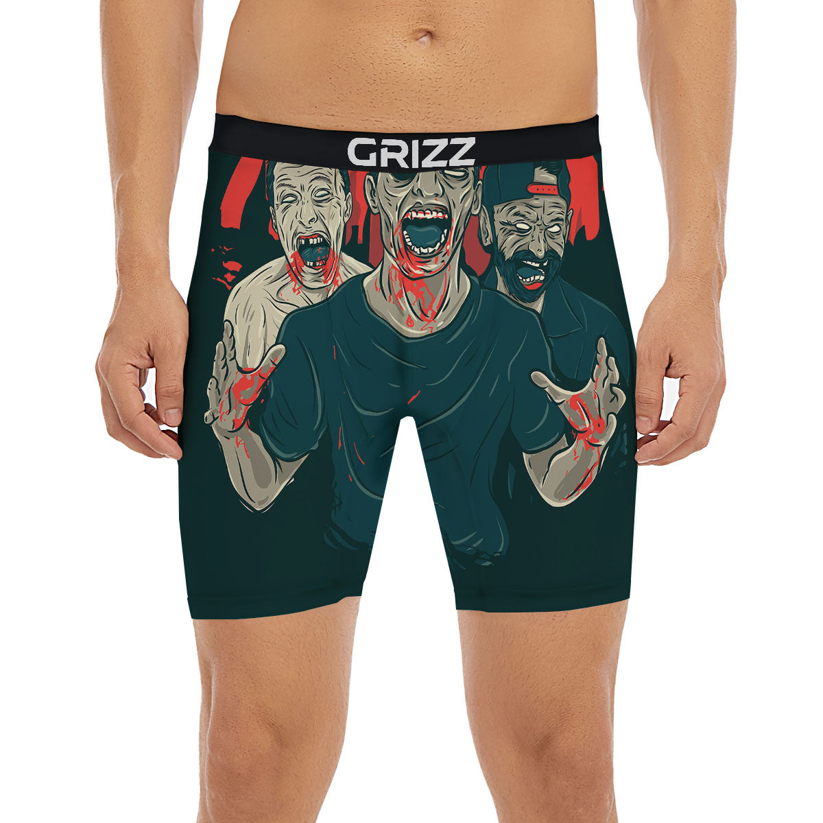 Zombie Crowd Halloween Print Boxer Briefs-grizzshop
