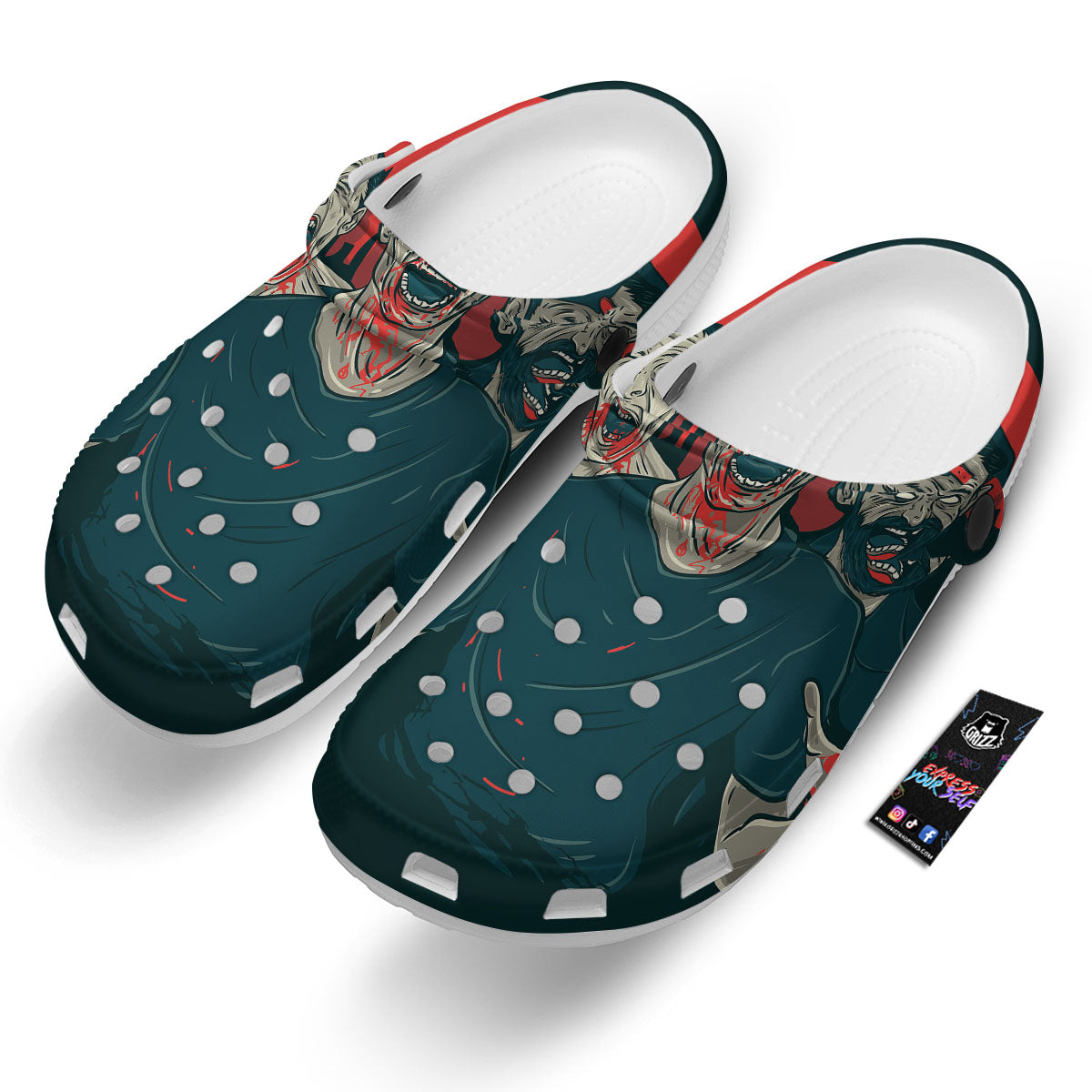 Zombie Crowd Halloween Print Clog-grizzshop