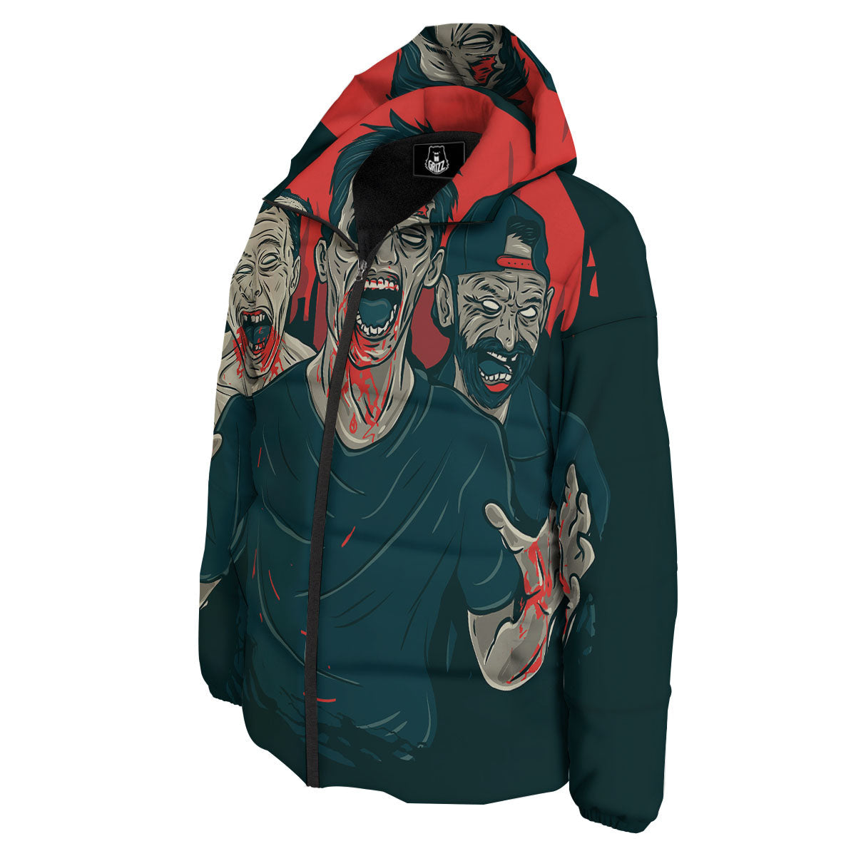 Zombie Crowd Halloween Print Down Jacket-grizzshop