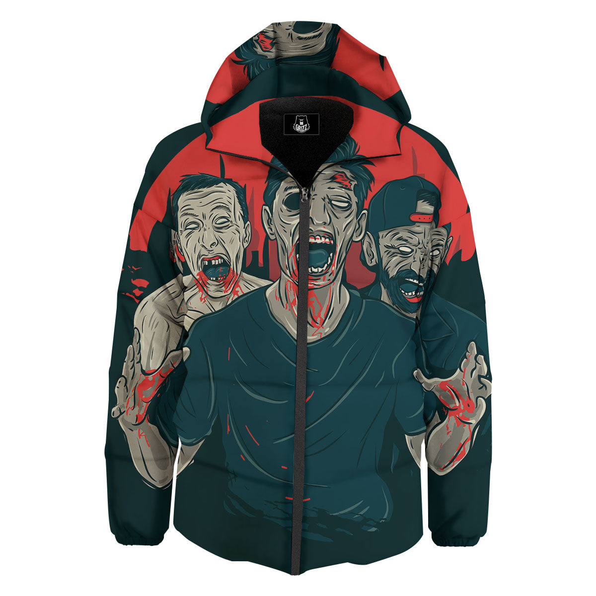 Zombie Crowd Halloween Print Down Jacket-grizzshop