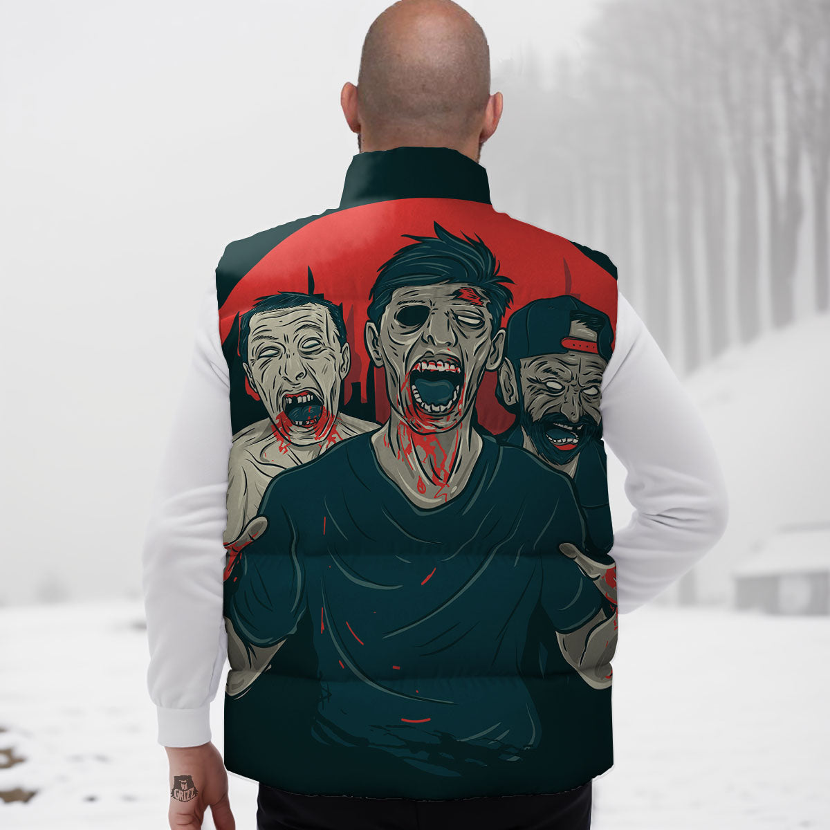Zombie Crowd Halloween Print Down Vest