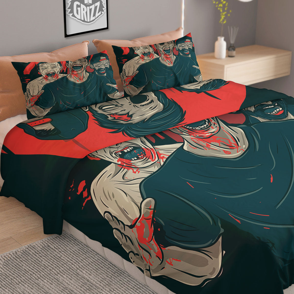 Zombie Crowd Halloween Print Duvet Cover Bedding Set