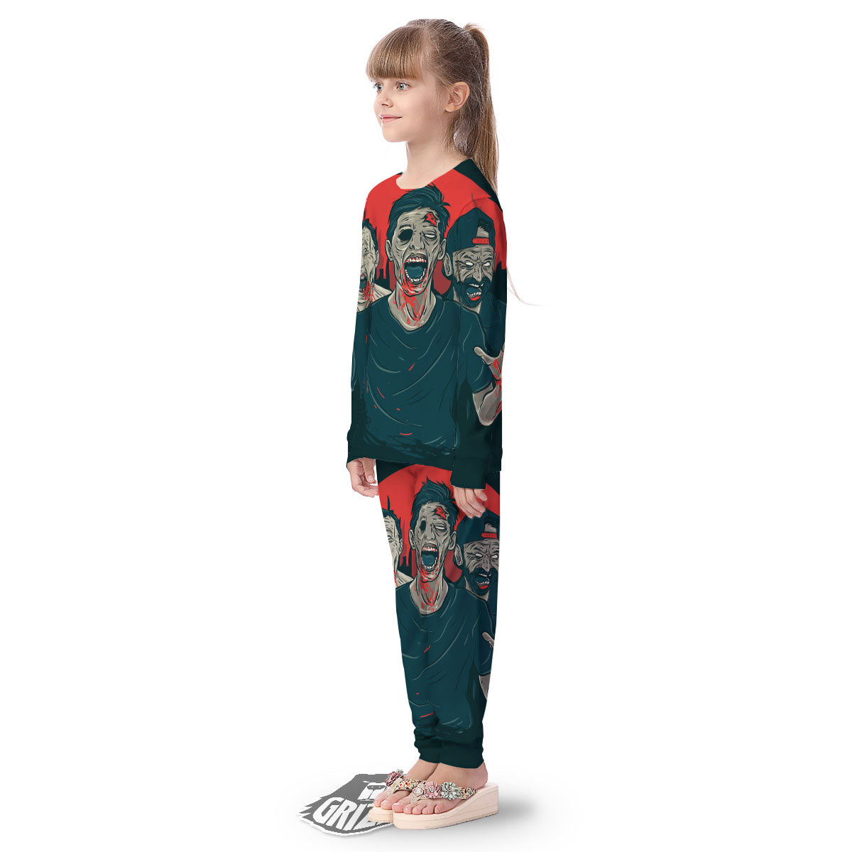 Zombie Crowd Halloween Print Kid's Pajamas-grizzshop