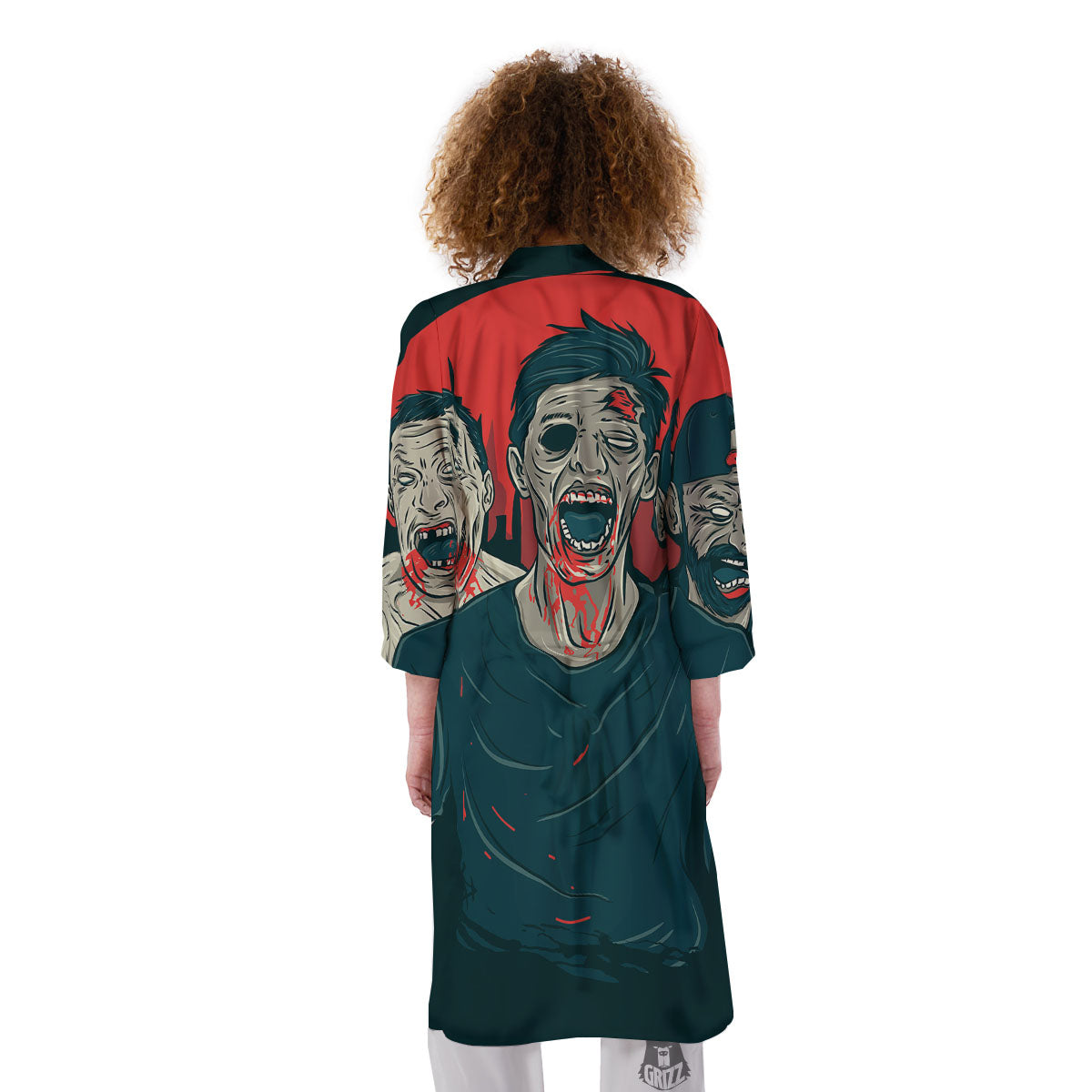 Zombie Crowd Halloween Print Kimono-grizzshop