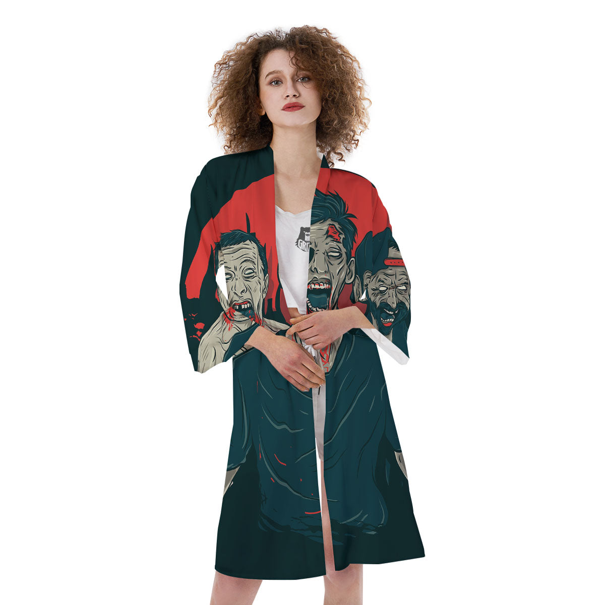 Zombie Crowd Halloween Print Kimono-grizzshop
