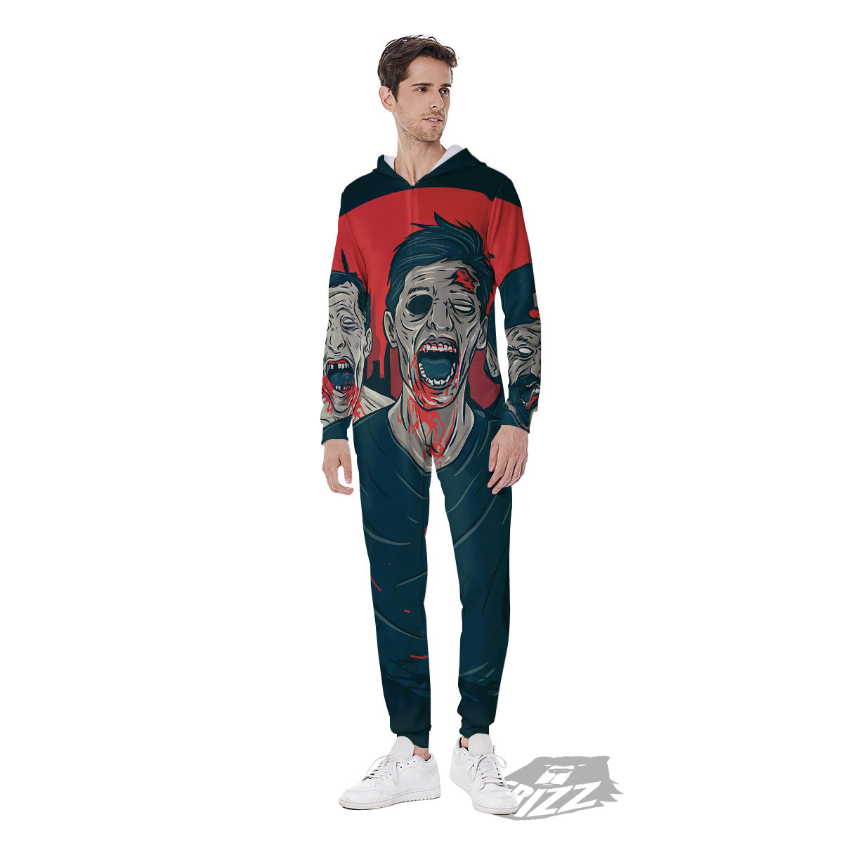 Zombie Crowd Halloween Print Men's Jumpsuit-grizzshop