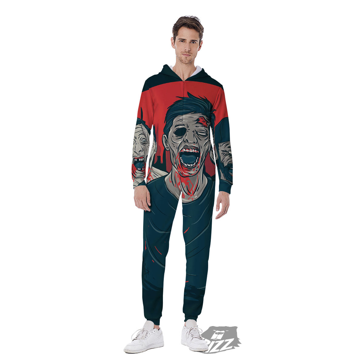 Zombie Crowd Halloween Print Men's Jumpsuit-grizzshop