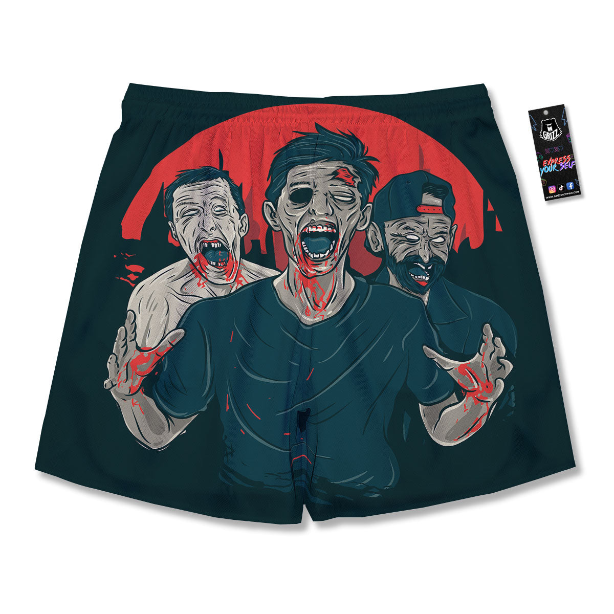 Zombie Crowd Halloween Print Men's Running Shorts-grizzshop