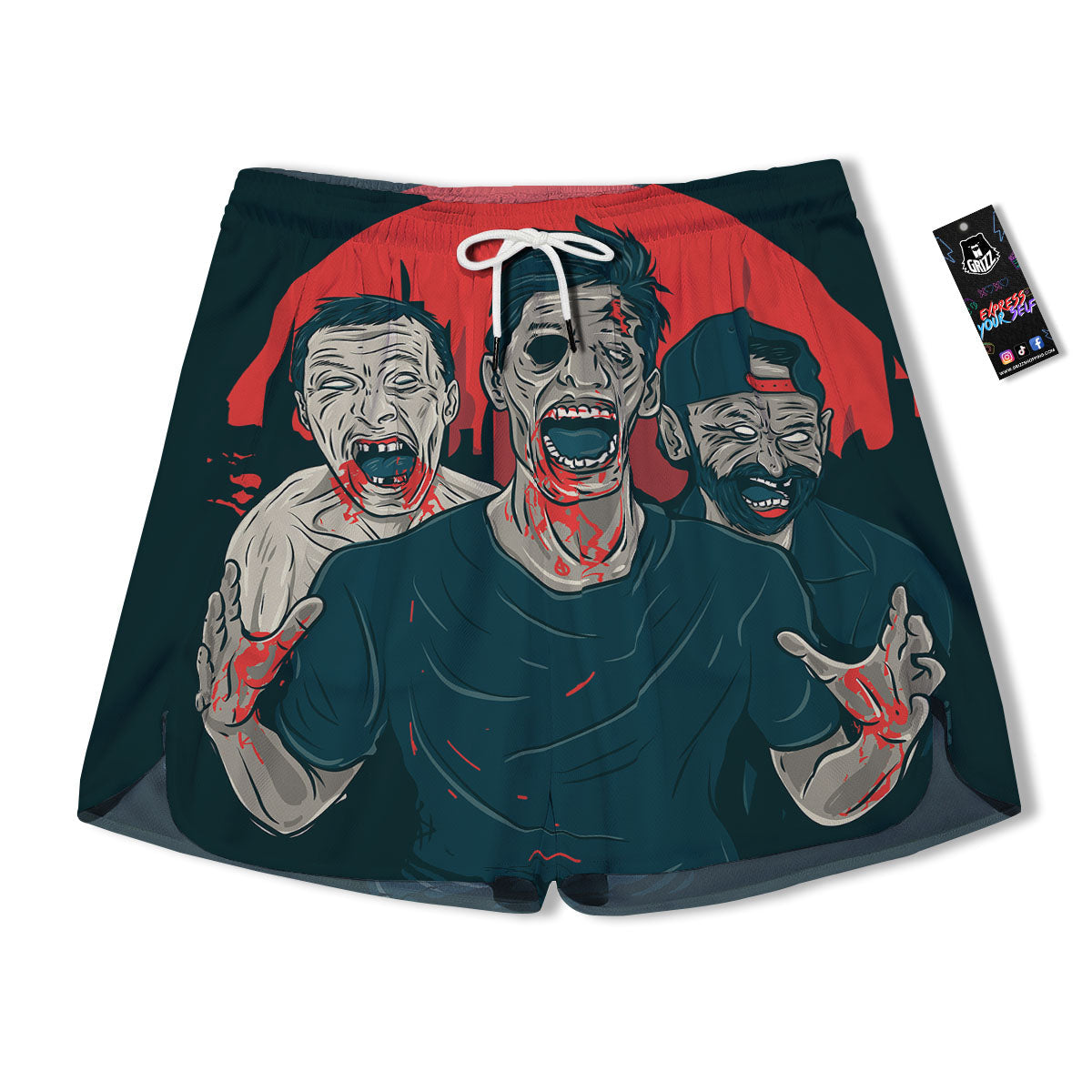 Zombie Crowd Halloween Print Men's Running Shorts-grizzshop