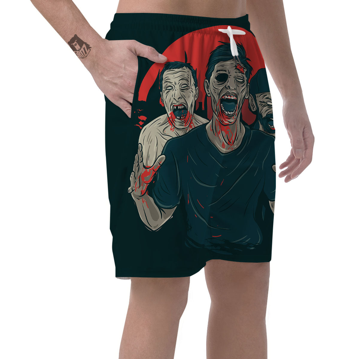 Zombie Crowd Halloween Print Men's Shorts-grizzshop