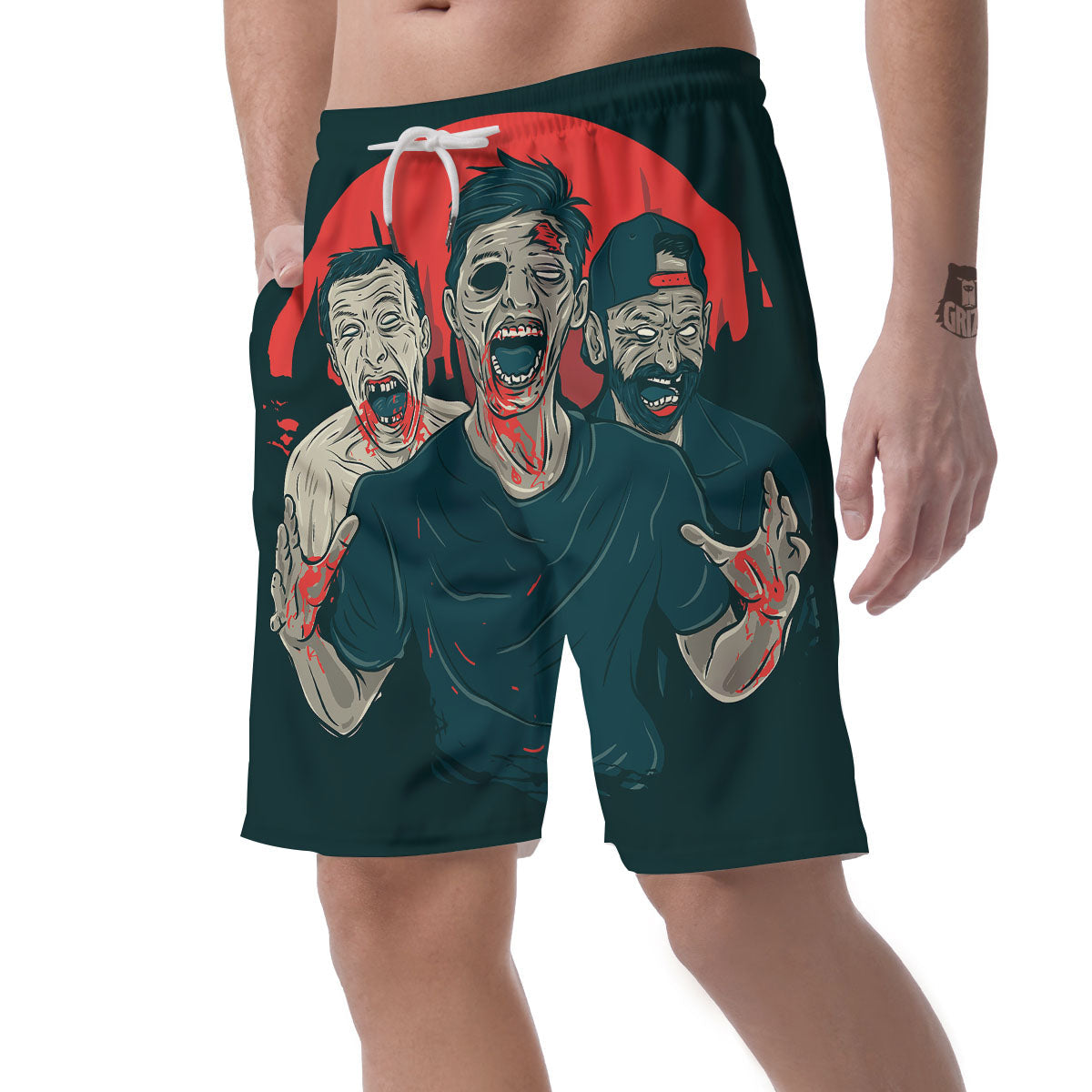 Zombie Crowd Halloween Print Men's Shorts-grizzshop