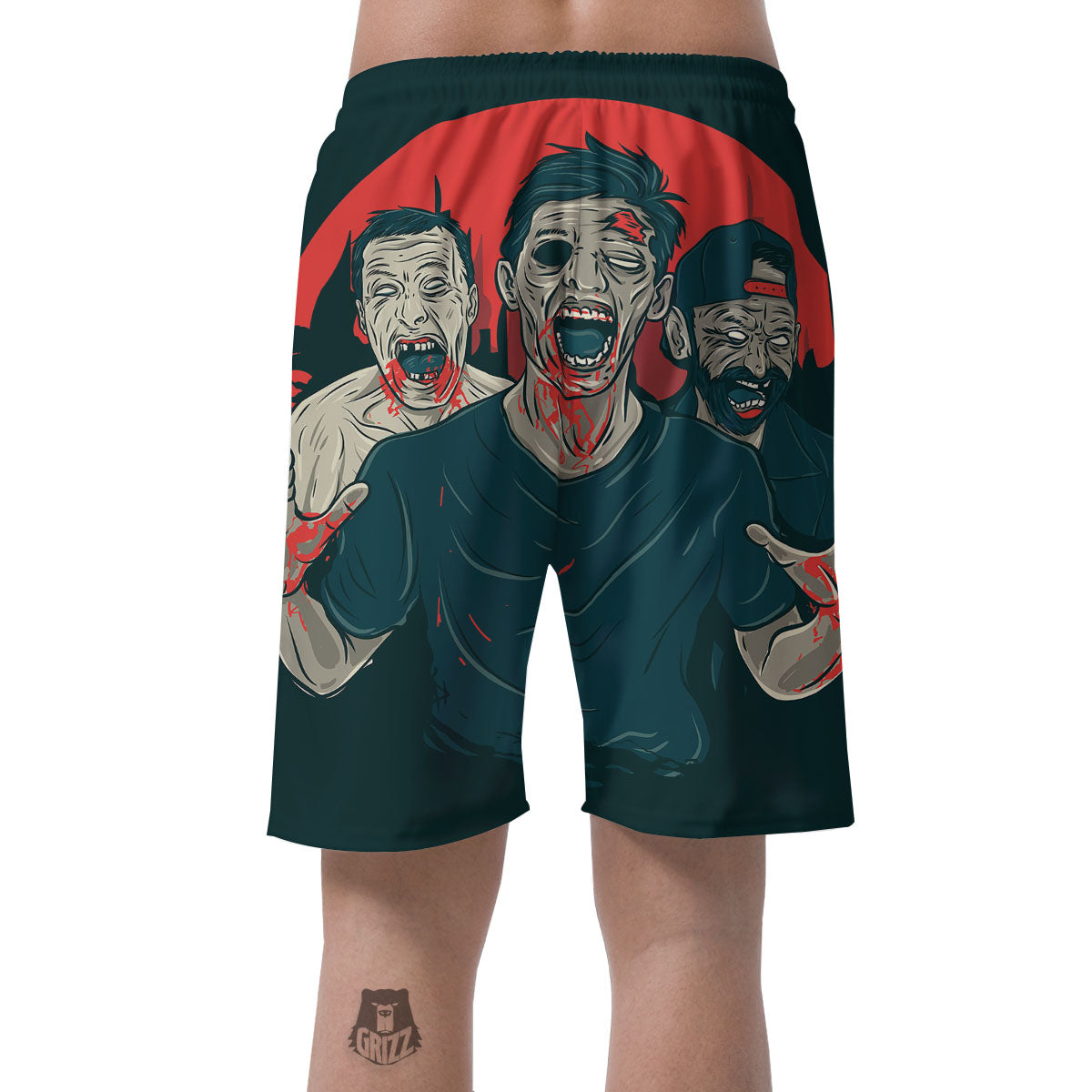 Zombie Crowd Halloween Print Men's Shorts-grizzshop
