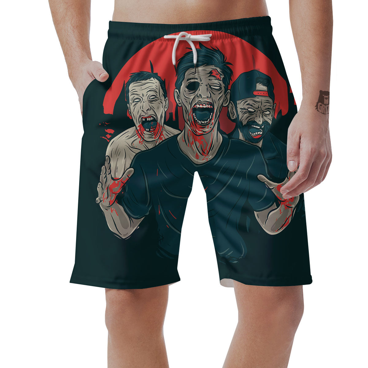 Zombie Crowd Halloween Print Men's Shorts-grizzshop