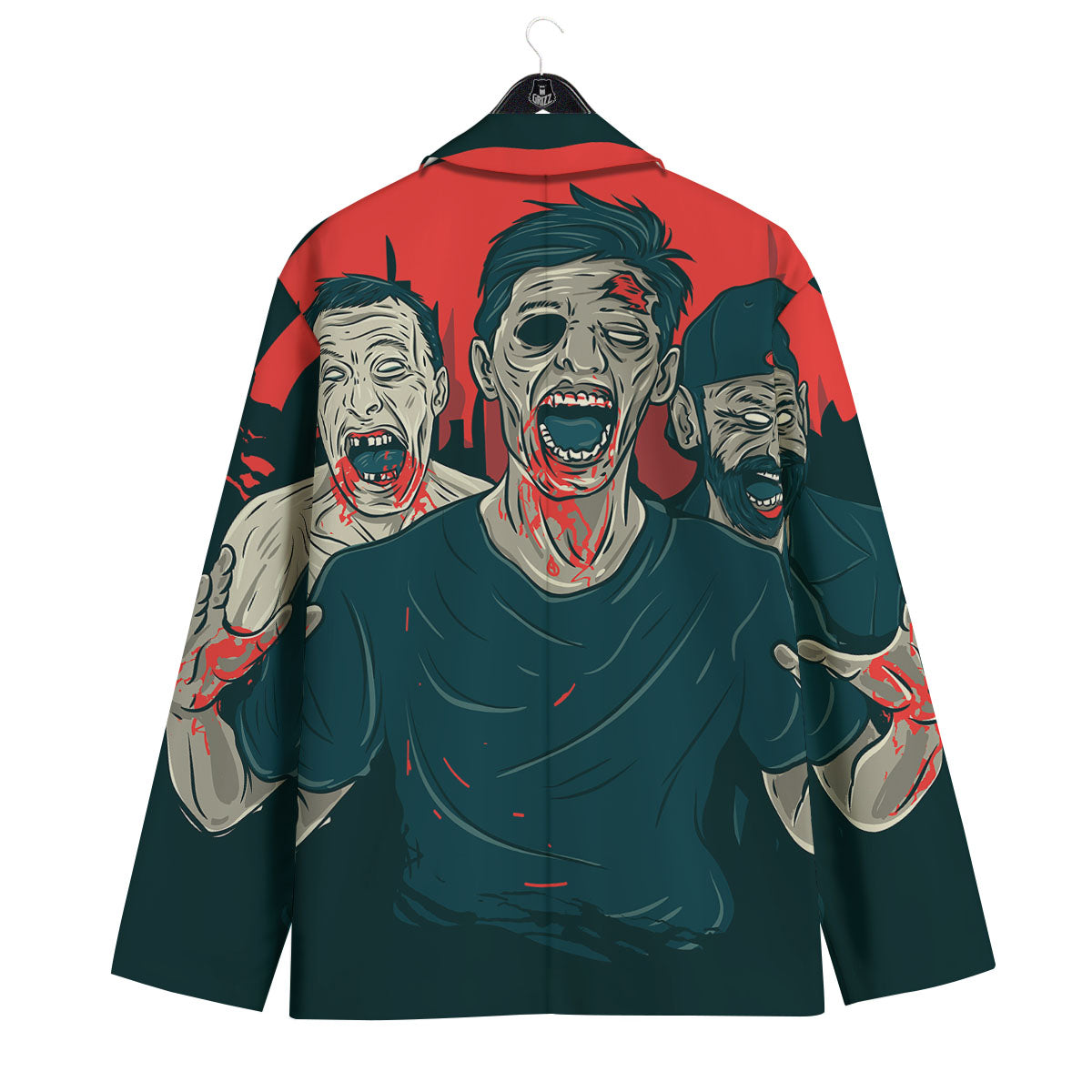 Zombie Crowd Halloween Print Men's Sport Coat-grizzshop