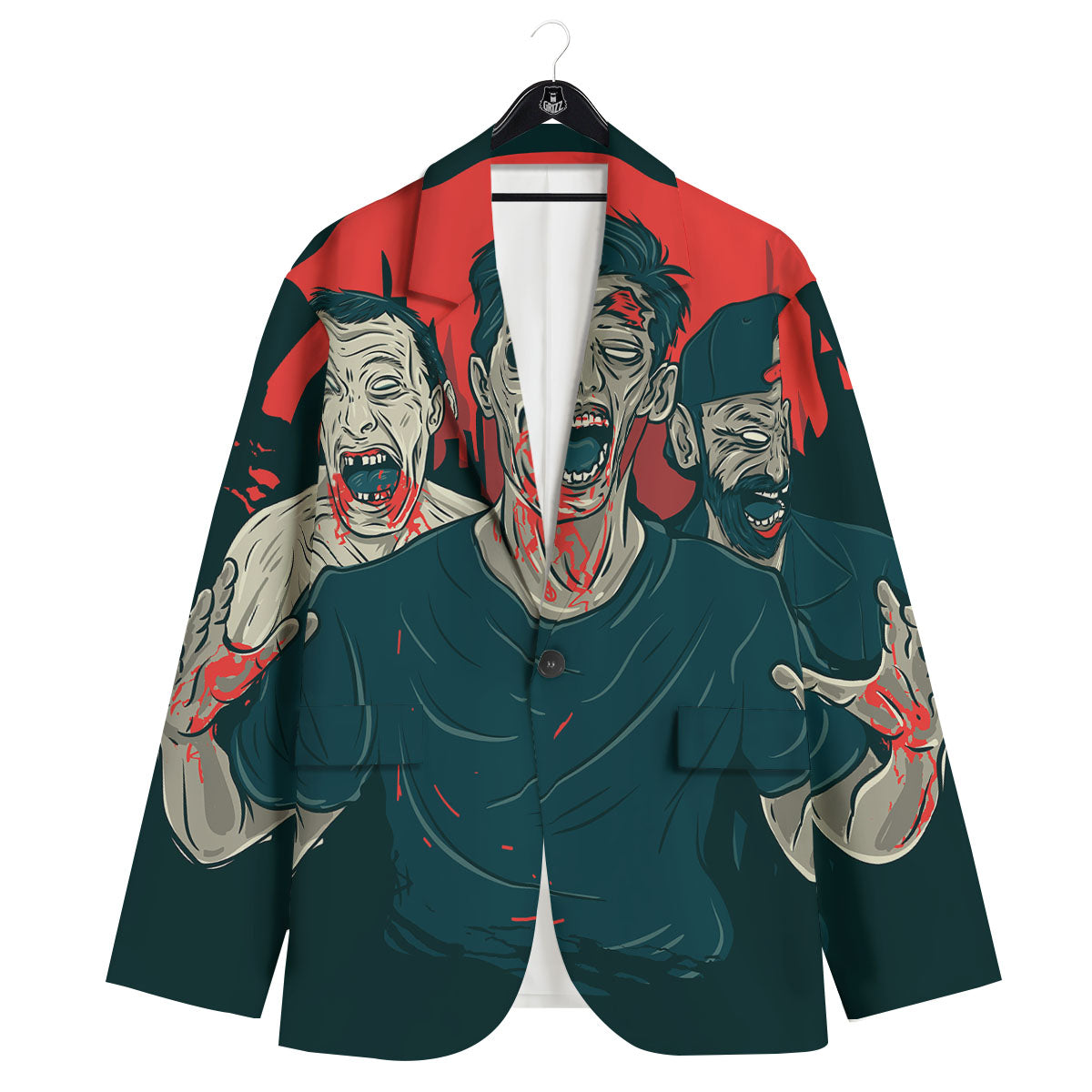 Zombie Crowd Halloween Print Men's Sport Coat-grizzshop
