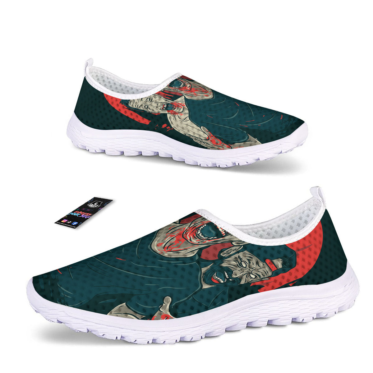 Zombie Crowd Halloween Print Nurse Shoes-grizzshop
