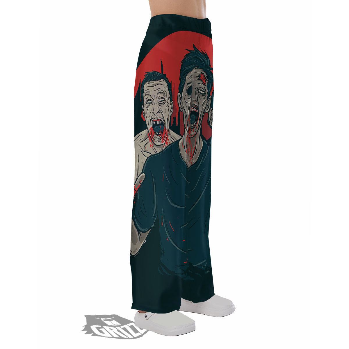 Zombie Crowd Halloween Print Pajama Pants-grizzshop