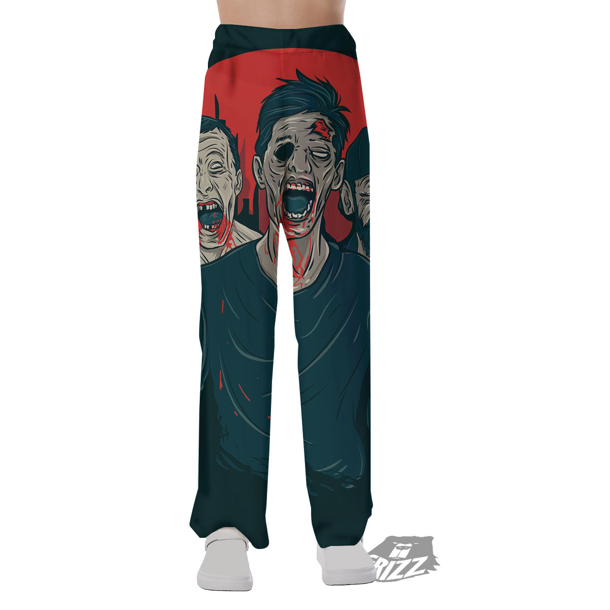 Zombie Crowd Halloween Print Pajama Pants-grizzshop