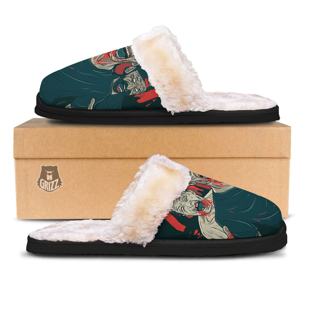 Zombie Crowd Halloween Print Slippers-grizzshop