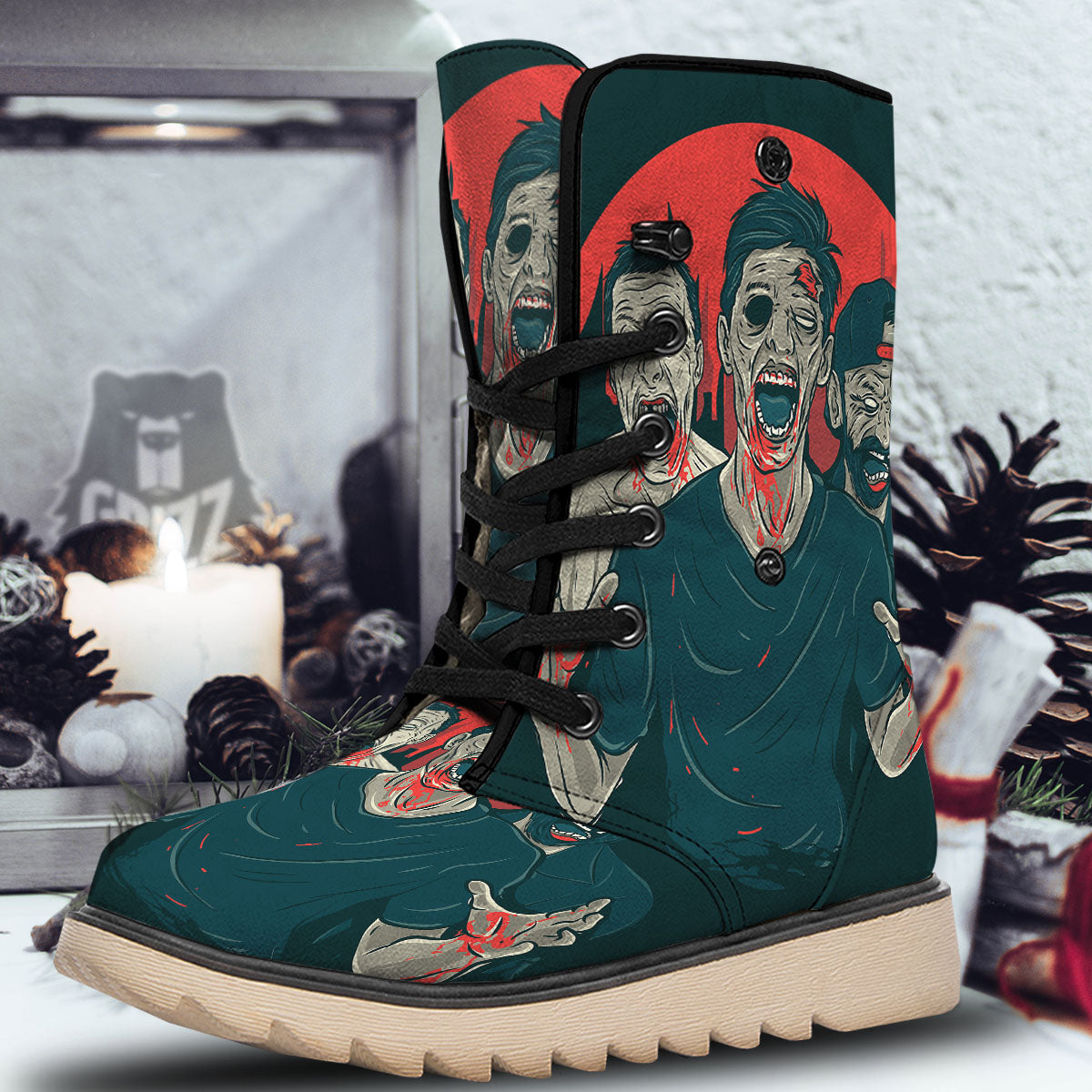 Zombie Crowd Halloween Print Snow Boots-grizzshop