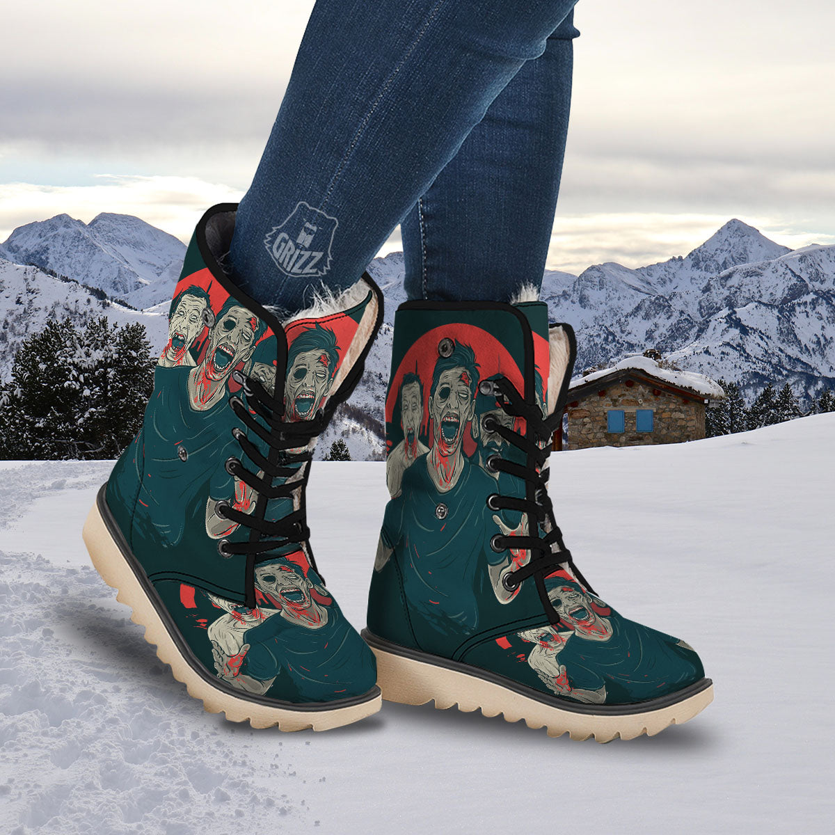 Zombie Crowd Halloween Print Snow Boots-grizzshop