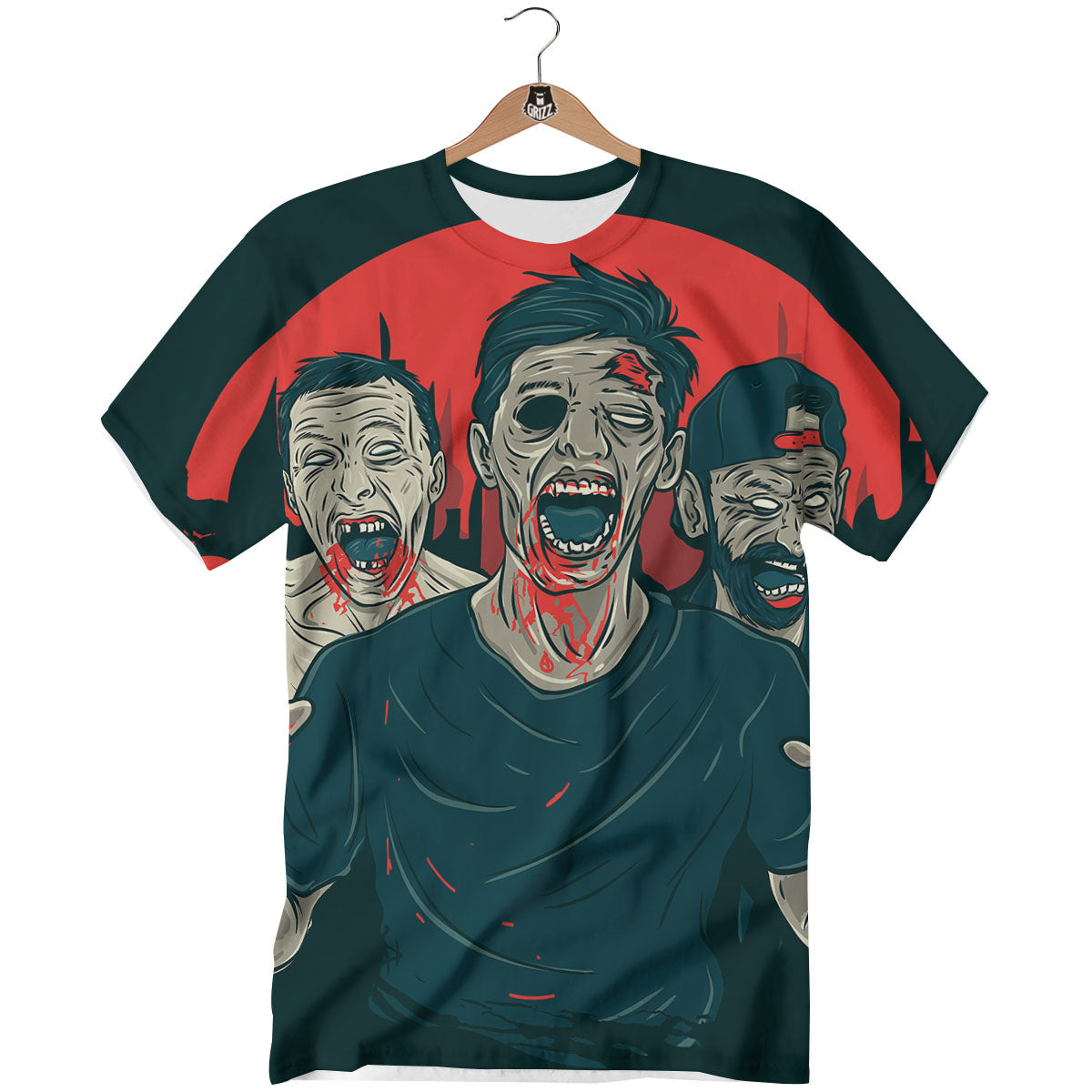 Zombie Crowd Halloween Print T-Shirt-grizzshop