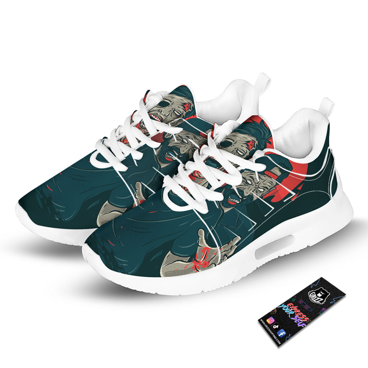 Zombie Crowd Halloween Print Tennis Shoes-grizzshop