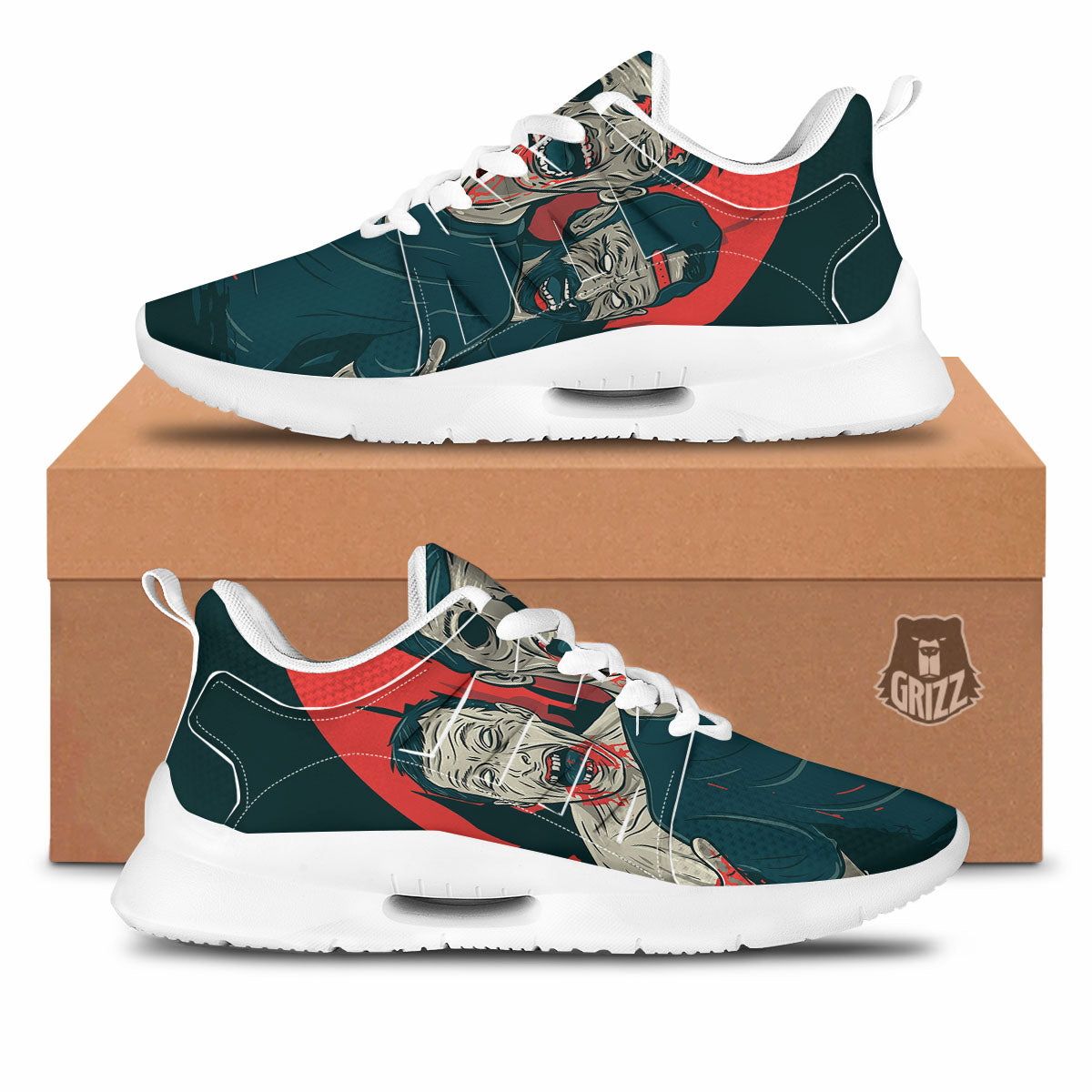 Zombie Crowd Halloween Print Tennis Shoes-grizzshop