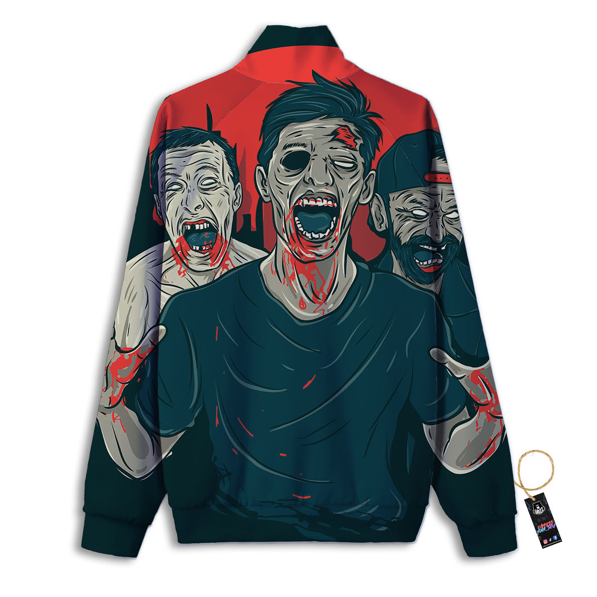Zombie Crowd Halloween Print Track Jacket-grizzshop