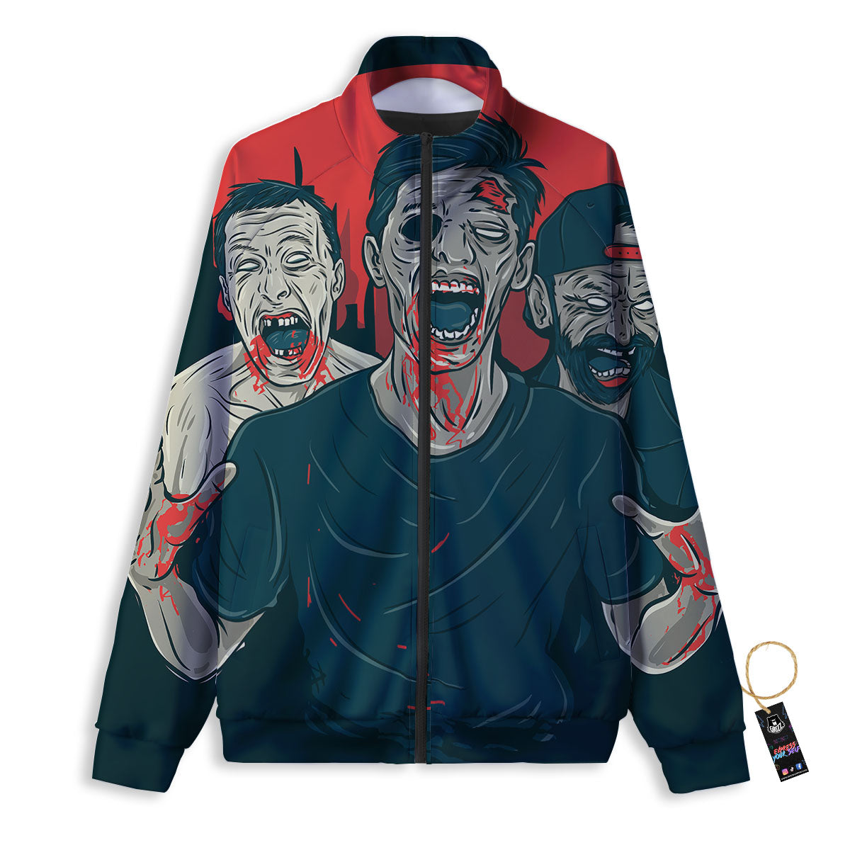 Zombie Crowd Halloween Print Track Jacket-grizzshop