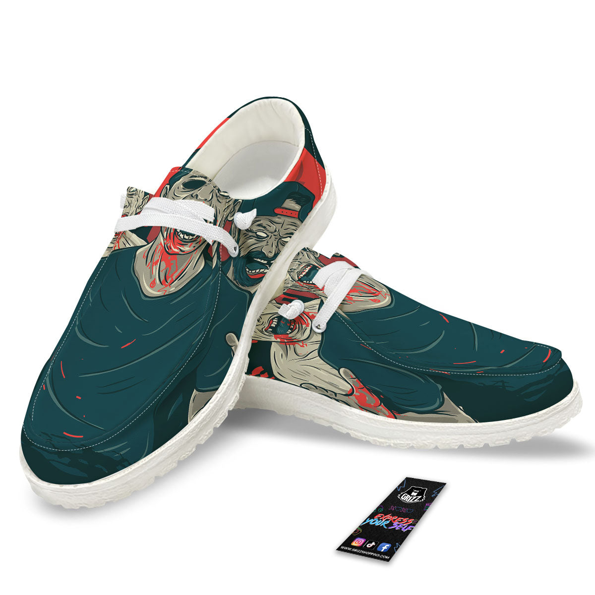 Zombie Crowd Halloween Print White Loafers-grizzshop