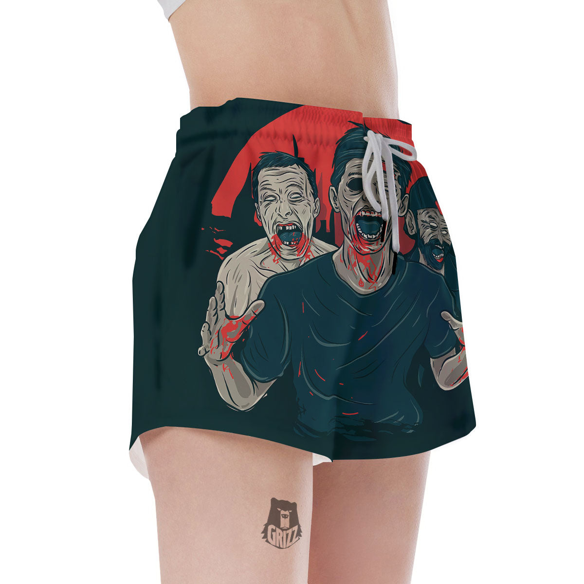 Zombie Crowd Halloween Print Women's Shorts-grizzshop
