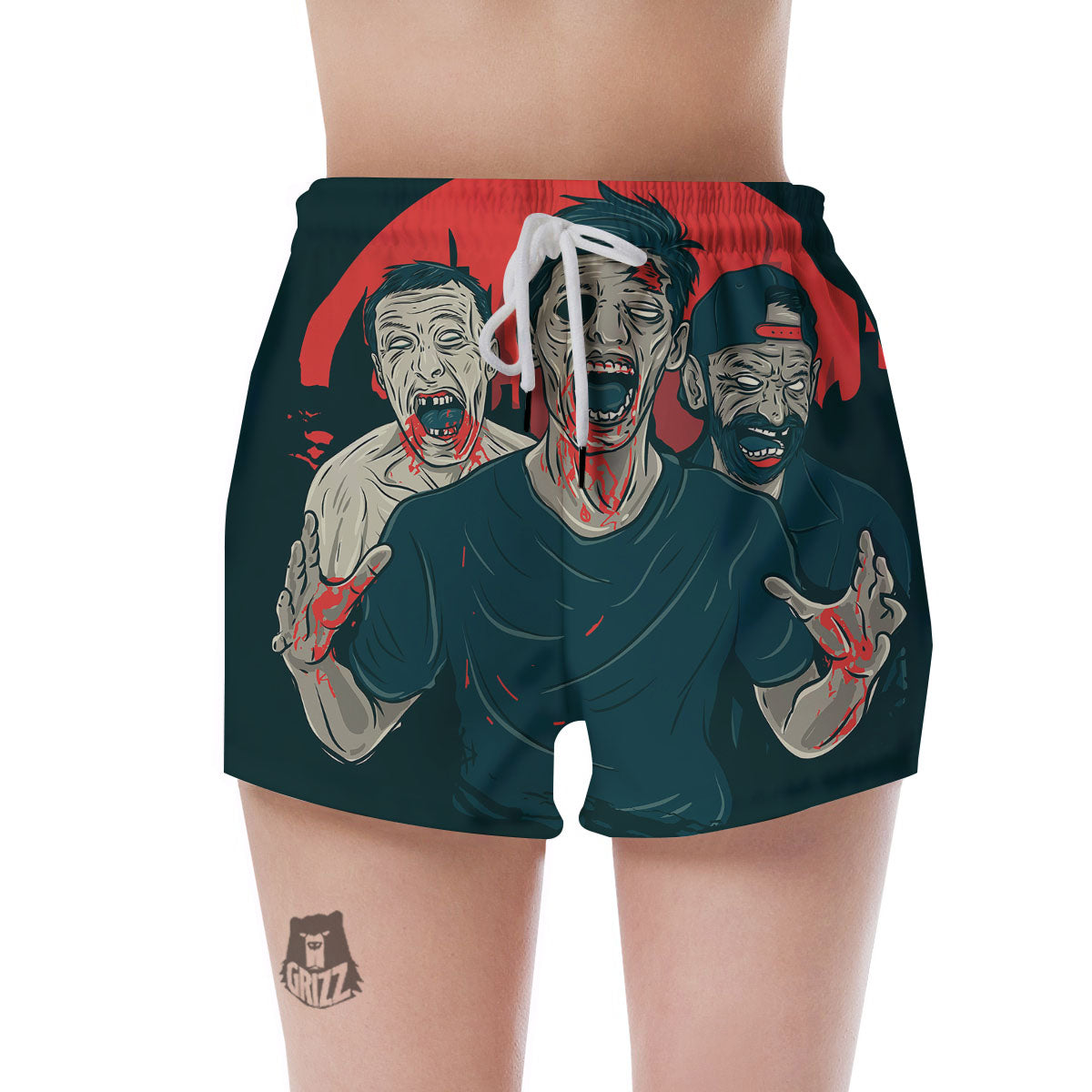 Zombie Crowd Halloween Print Women's Shorts-grizzshop