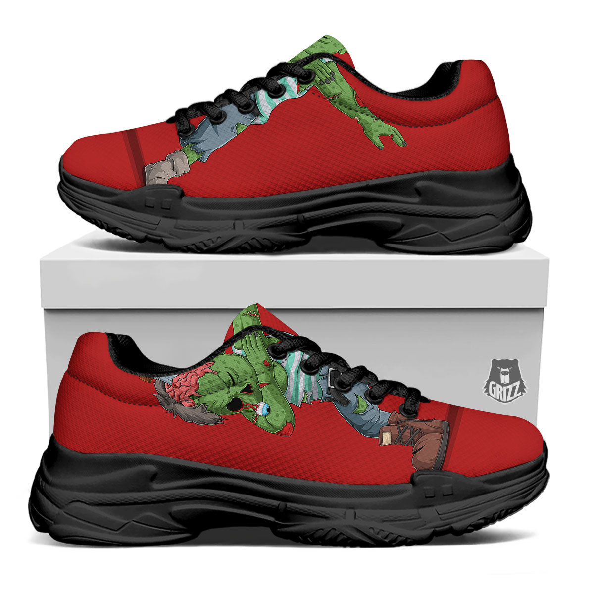 Zombie Dap Print Black Chunky Shoes-grizzshop