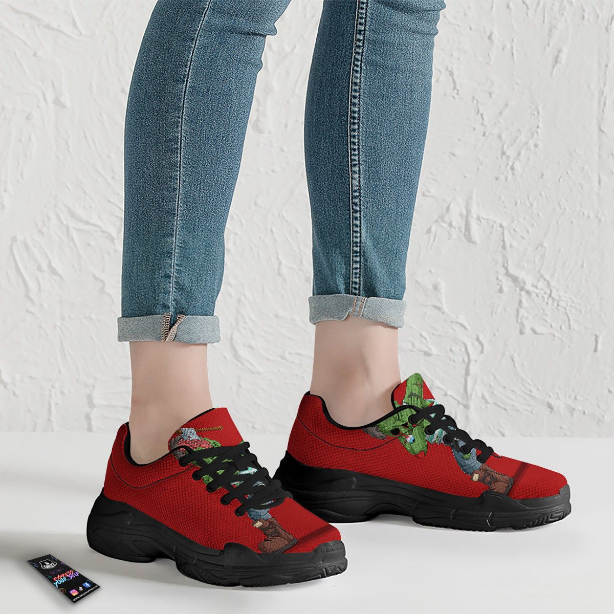 Zombie Dap Print Black Chunky Shoes-grizzshop